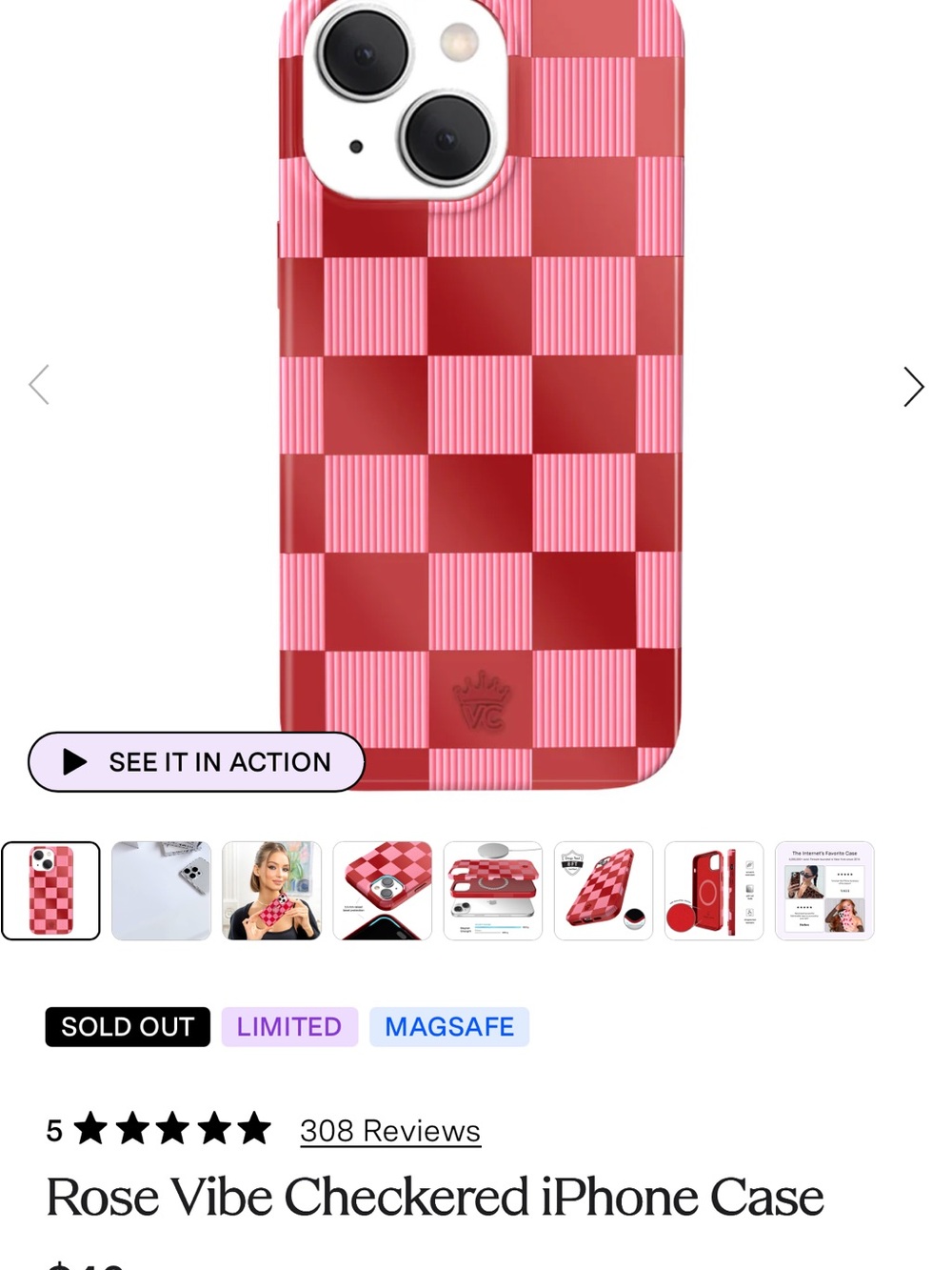 Velvet Caviar Rose Vibe Checkered iPhone Case with magnet wallet iPhone 15 plus - Picture 2 of 9